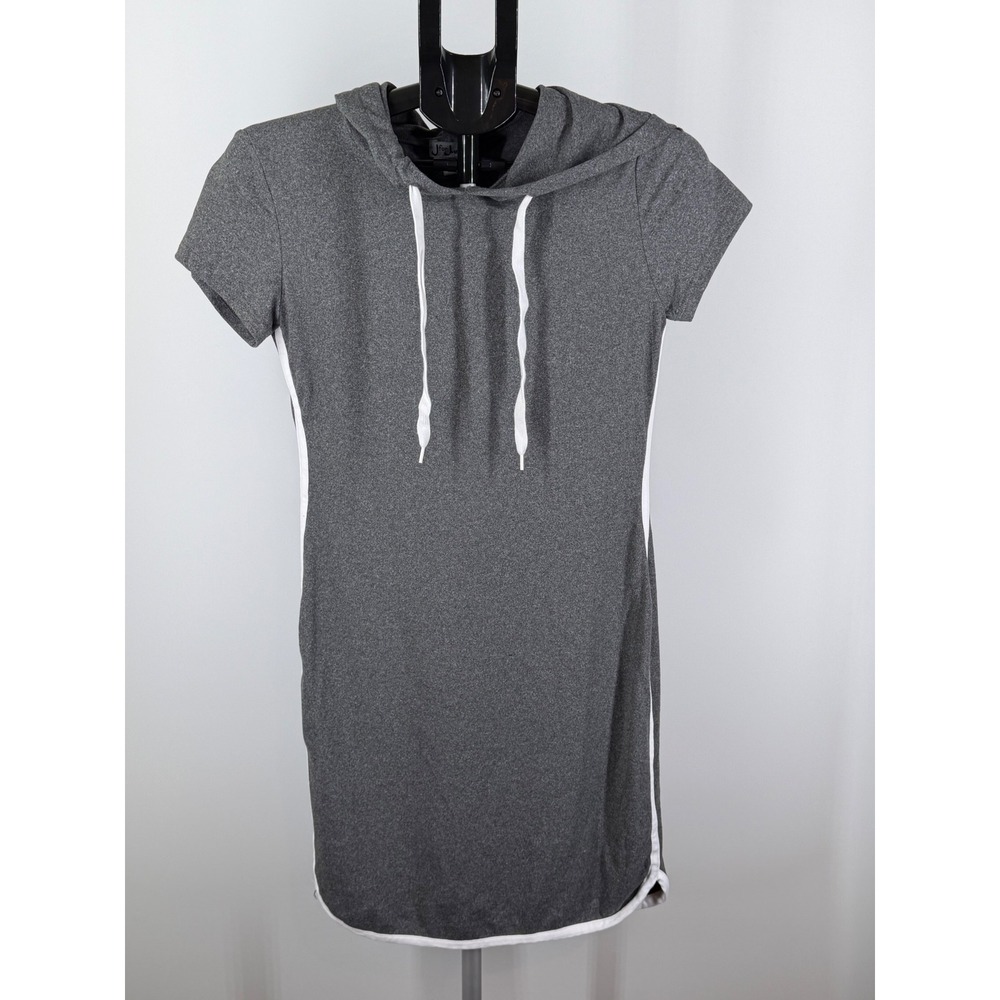 J for Justify Womens Gray Hooded T-Shirt Dress White Side Stripe Sporty Small